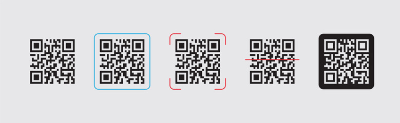 Black and white vector illustration of a QR code in a minimalist and geometric style. Clean and simple design suitable for digital interfaces, scanning apps, contactless technology, and tech branding.