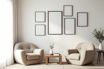 Living room wall poster mockup. Interior mockup with house background. Modern interior design. 3D render