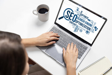 SEO search engine optimization for brisk e-commerce and online retail business showing on computer...