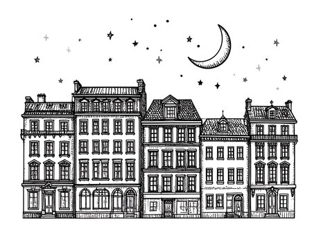 Fototapeta Sketch of a European city at night