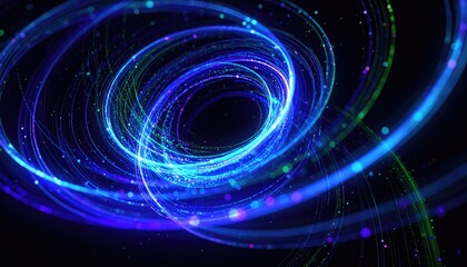 Abstract swirling neon circles on black background
