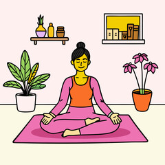 Woman meditating in lotus pose at home, for wellness websites
