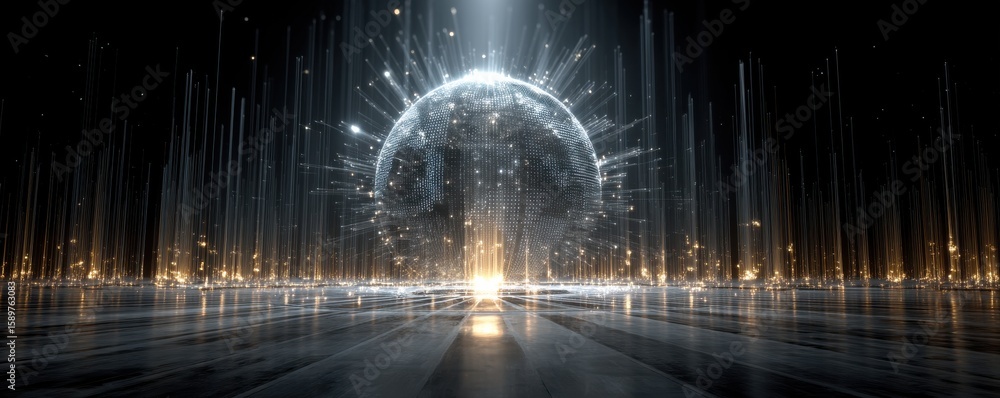 Aufkleber abstract glowing digital globe with futuristic data lines in a dark space