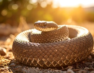 Obraz premium Close-up of coiled snake in sunlight