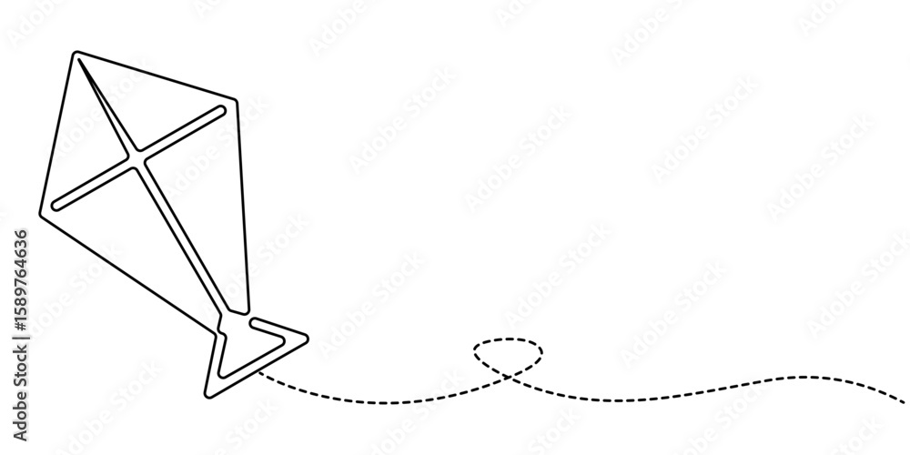 Fototapete continuous one line drawing of fly kite outline vector art design.