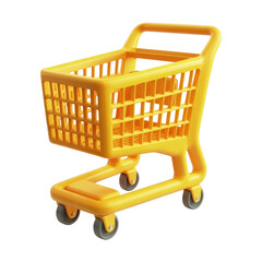 Plastic yellow cart for kids shopping play isolated on plain white background image stock photo