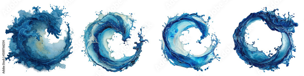 Poster dynamic blue water splashes captured in a circular motion isolated on white isolated on transparent 