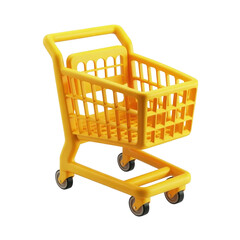 Bright yellow shopping cart isolated on a black background for creative retail concept use