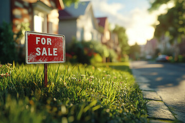 For rent sign in front of a modern apartment building. Real estate concept.