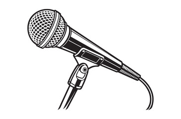 Black and White Microphone on Stand Illustration vector