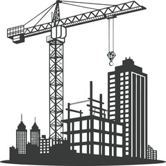 Construction site with crane and building vector free online design.