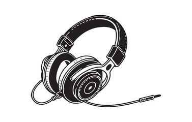 Black and White Over Ear Headphones Audio Device Illustration
