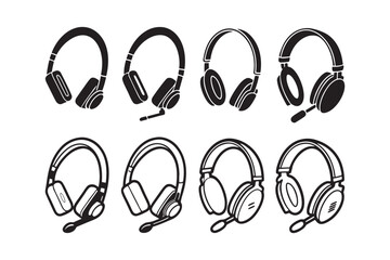 Eight Black Headphone Icons Various Styles headphones