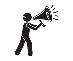 Black Silhouette Person Using Megaphone Announcing News