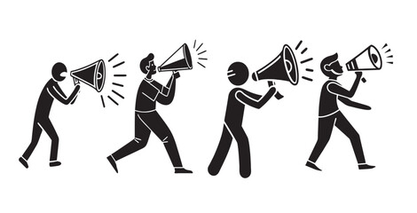 Four Silhouettes Announcing with Megaphones announcement
