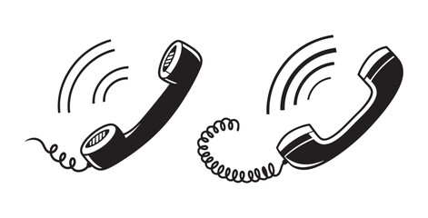 Two Black Retro Telephones Ringing with Coiled Cords