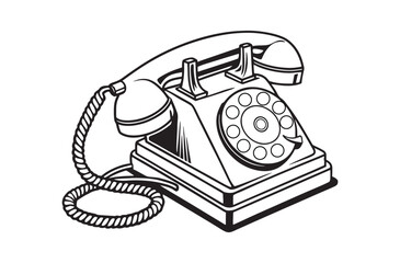 Vintage Rotary Phone Black and White Illustration vintage phone