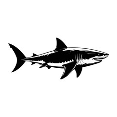 Fototapeta premium Stylized black and white illustration of a great white shark isolated on white background