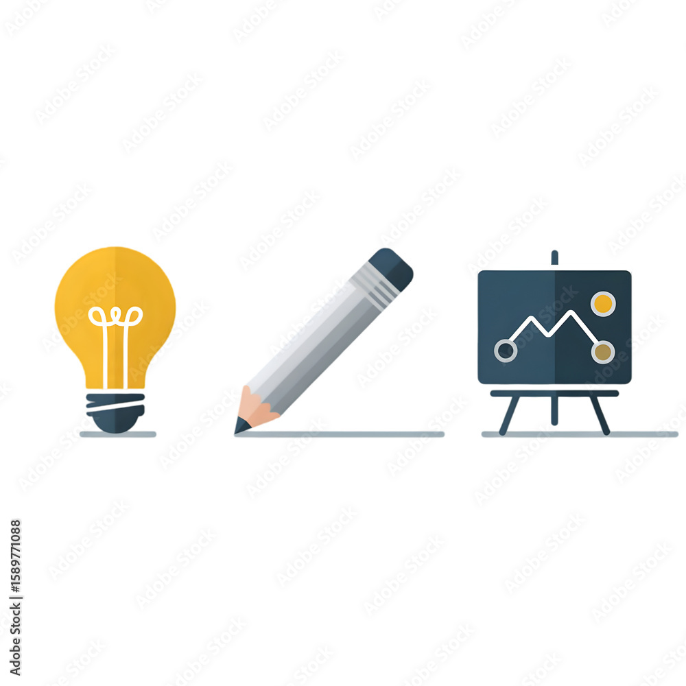 Fototapete idea creation and data visualization icons isolated on a transparent background lightbulb pencil