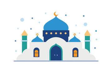 Fototapeta premium Snowy Cartoon Mosque With Twinkling Holiday Lights
