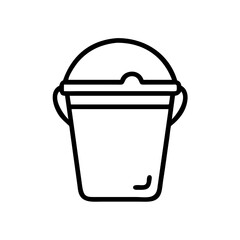 Illustration of a black outline bucket with a lid and handles on a white background design element