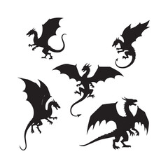 Majestic Dragon Silhouettes Soaring Through the Skies A Collection of Mythical Creatures in Flight and Fantasy Art