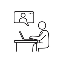 Remote Work Illustration Communicating Online with Laptop During Video Call Conference, Connecting with Colleagues and Participating in Meetings