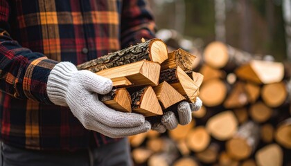 A person holding firewood in winter
