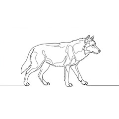 Fototapeta premium Elegant single line drawing presents a walking wolf, suitable for creative wildlife designs, animal-themed projects, or unique canine artwork.