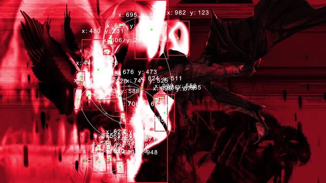 Abstract Fantasy Creatures With Red Glitch Effects, Digital Art Revealing A Dark, Surreal World.
