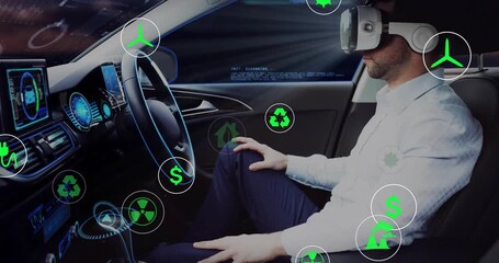 Middle-aged man driving car using VR headset while INIT - Powered by Adobe