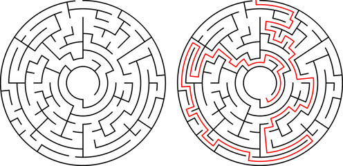 Conceptual black-and-white maze art showing complexity and resolution. Excellent for strategy, intelligence, or cognitive challenge themes.