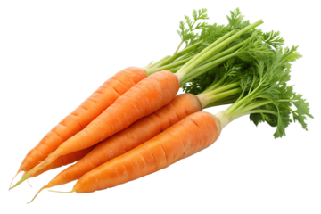 A vibrant arrangement of fresh, orange carrots isolated on transparent background, symbolizing healthy eating and natural goodness