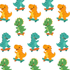 Cute dinosaurs on a skateboard pattern © ilian