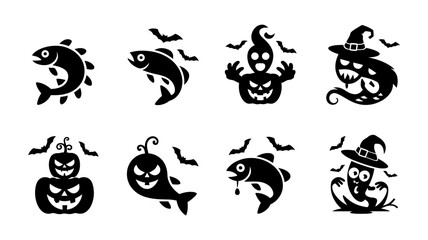 Fototapeta premium Vector Collection of spooky halloween icons featuring fish ghosts pumpkins and bats