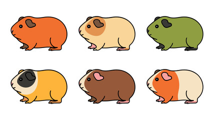 Vector Six adorable cartoon guinea pigs in different colors and patterns