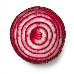 Red onion slice with concentric rings on white background vegetable food