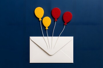 Celebratory Wishes: A simple, artistic composition features an envelope releasing colorful balloons, symbolizing celebrations, greetings, and happy correspondence.