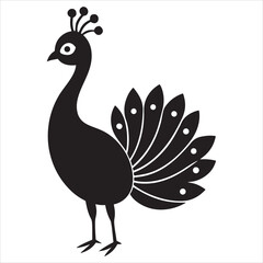 peacock with open feathers silhouette vector on white background.2