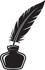 Vintage Quill Pen and Inkwell Silhouette Vector, Classic Writing Tool for Calligraphy, Literature, Education, And Historical Themes
