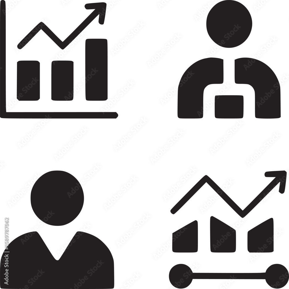Poster business growth chart and analytics icons for success and performance management and data analysis