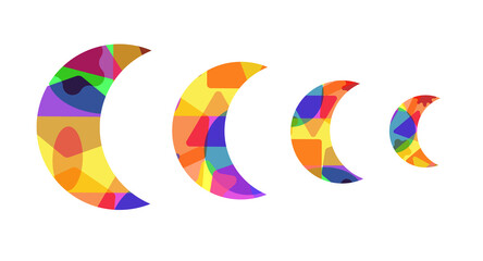  Colorful Moon,  Stained glass vector  illustration