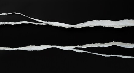 Torn Paper Strips on Black Background &ndash; Realistic Ripped Paper Edges Collection.