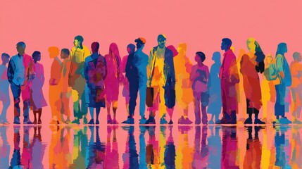 Naklejka premium Colorful silhouettes of diverse and multicultural group