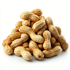 Pile of unshelled peanuts with textured brown shells on white background peanut shells