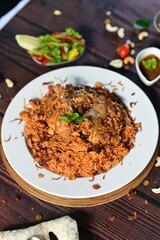Authentic Chicken Kabsa Rice Served with Tender Chicken Saffron Rice and Fresh Herbs Middle Eastern Delight