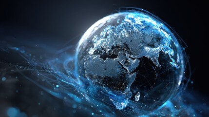 Blue globe on the digital technology background, no logos, no brands