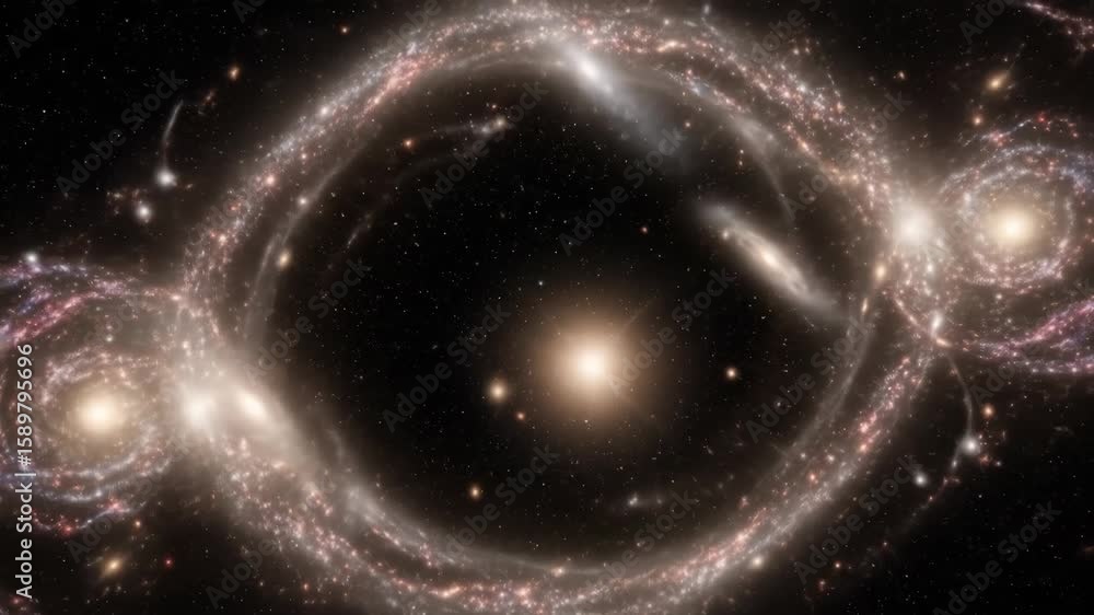 Poster galactic collision and ring formation - a stunning visualization of two spiral galaxies colliding, c