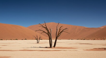 A surreal minimalist photograph of the ancient skeletal camel thorn trees