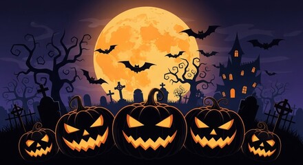 Halloween Pumpkins Under the Moonlight